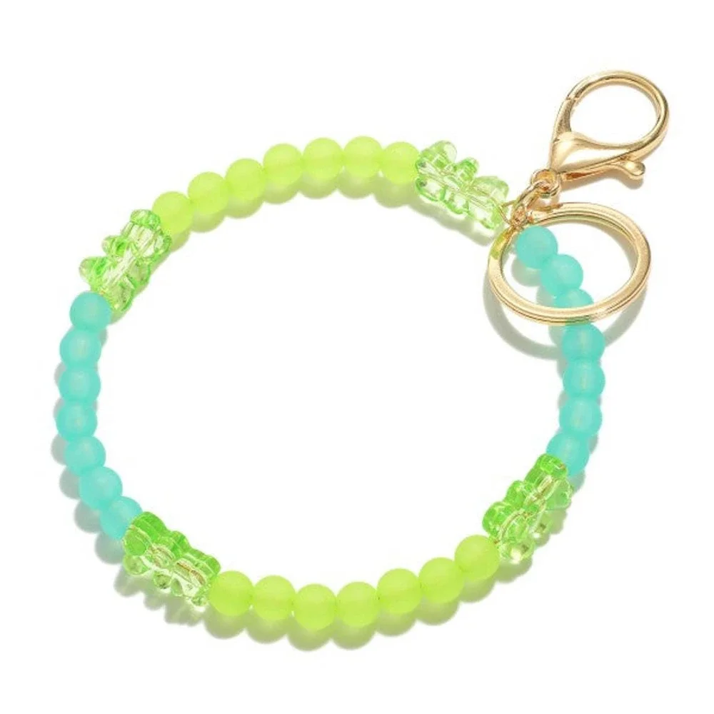 Candy Bear Beaded Bangle Key Ring Keychain Bag Charm Green - Picture 1 of 4